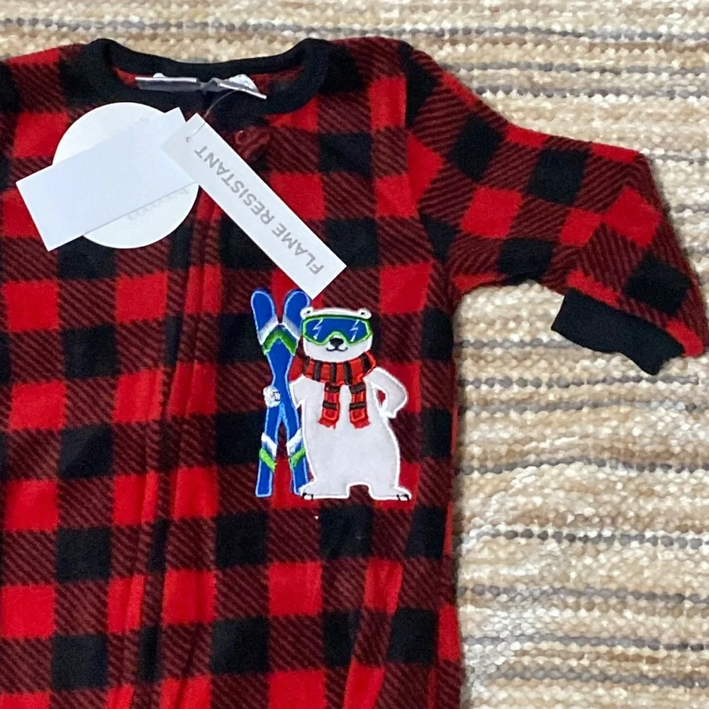 Koala Kids Baby Boy Plaid Fleece Footed Pajamas Polar Bear Skier Zip Up. 18 mos